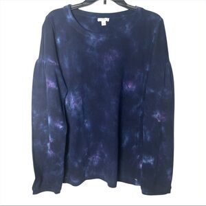 PureJill Women’s Navy Purple Tie-Dye 100% Cotton Sweatshirt Medium Cozy Casual